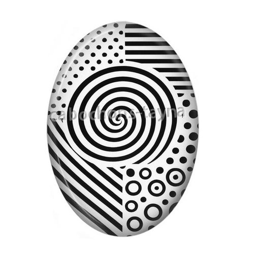 Cabochon ovale spirale noir et blanc, résine ou verre