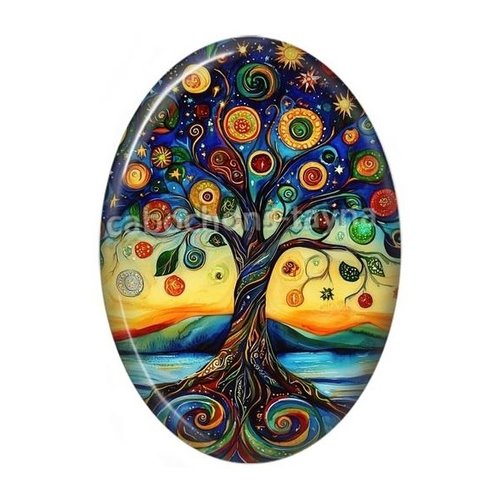 Cabochon arbre de vie ovale, résine ou verre