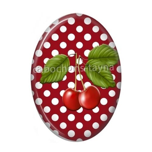 Cabochon cerise ovale, résine ou verre