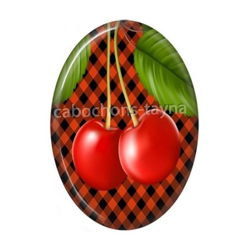 Cabochon cerise ovale, résine ou verre