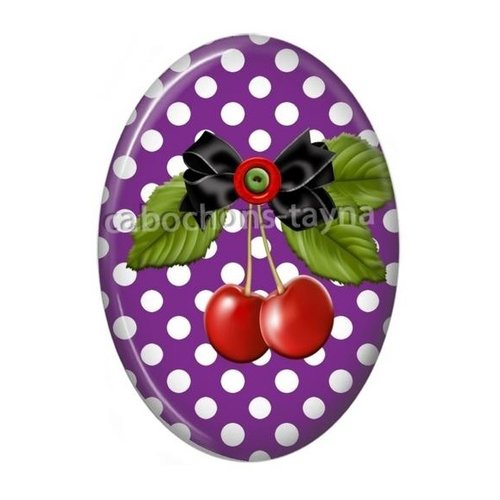 Cabochon cerise ovale, résine ou verre