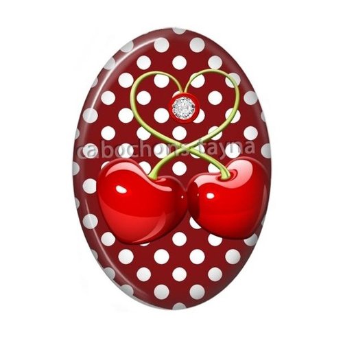 Cabochon cerise ovale, résine ou verre
