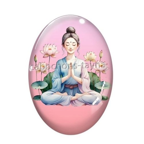 Cabochon femme zen ovale, résine ou verre