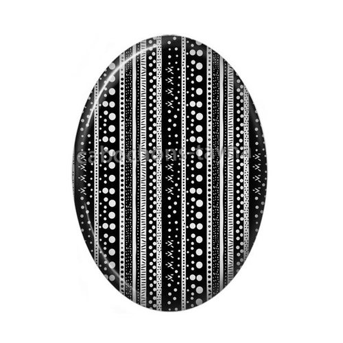 Cabochon rayure noir et blanc ovale, résine ou verre