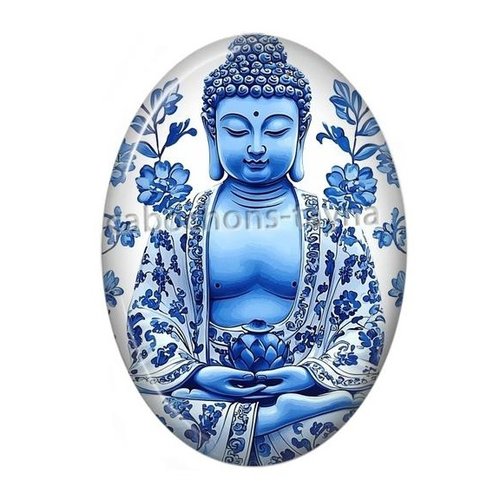 Cabochon bouddha méditation ovale, résine ou verre