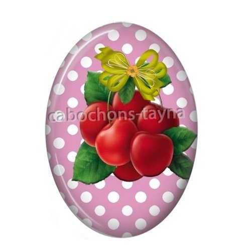 Cabochon cerise ovale, résine ou verre