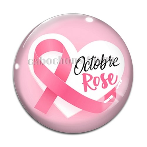 Cabochon octobre rose, cabochon résine ou verre rond différente taille