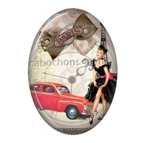 Cabochon pin up paris ovale, résine ou verre