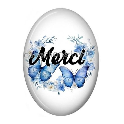 Cabochon merci ovale, résine ou verre