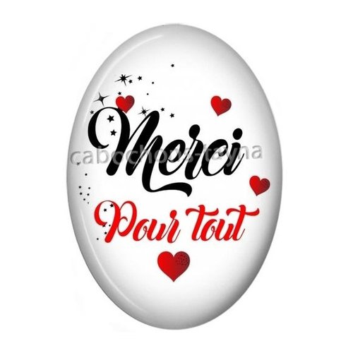 Cabochon merci pour tout ovale, résine ou verre