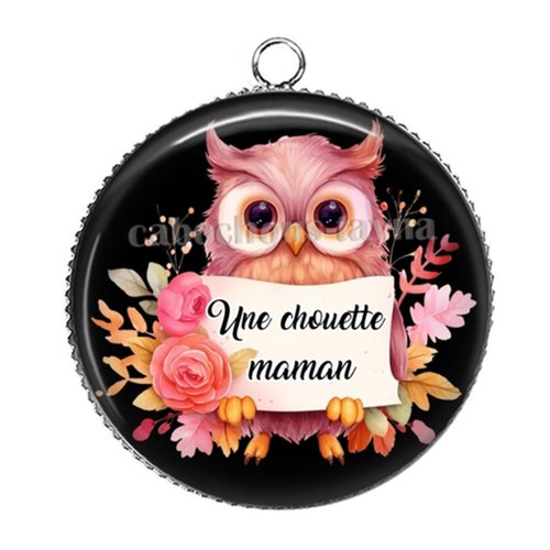 Pendentif une chouette maman, cabochon 25 mm