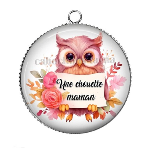 Pendentif une chouette maman, cabochon 25 mm