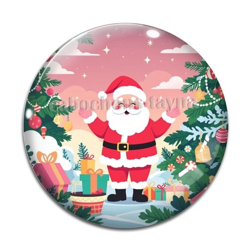 Cabochon papa noël, résine ou verre rond différente taille