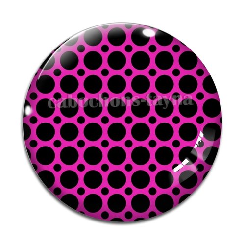 Cabochon pois fond fuchsia, cabochon résine ou verre rond différente taille