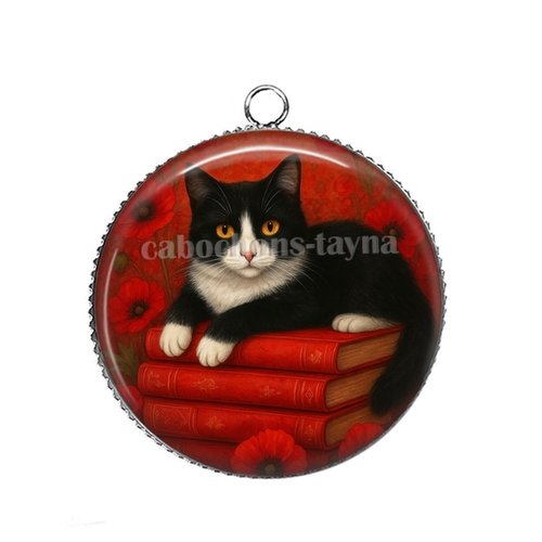 Pendentif cabochon chat, cabochon 25 mm