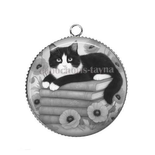 Pendentif cabochon chat, cabochon 25 mm