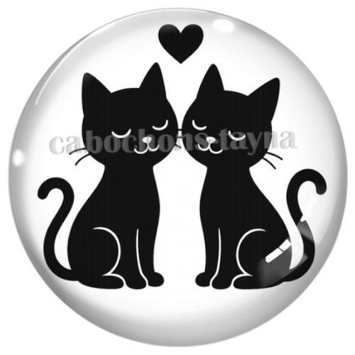 Cabochon chat noir, cabochon résine ou verre rond différente taille