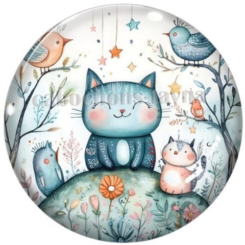 Cabochon chat, cabochon résine ou verre rond différente taille