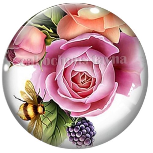 Cabochon fleurie, cabochon fleur la rose en résine ou en verre différente taille