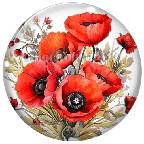 Cabochon coquelicot, en résine ou en verre différente taille