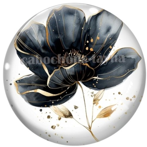 Cabochon fleur noire en résine ou en verre différente taille