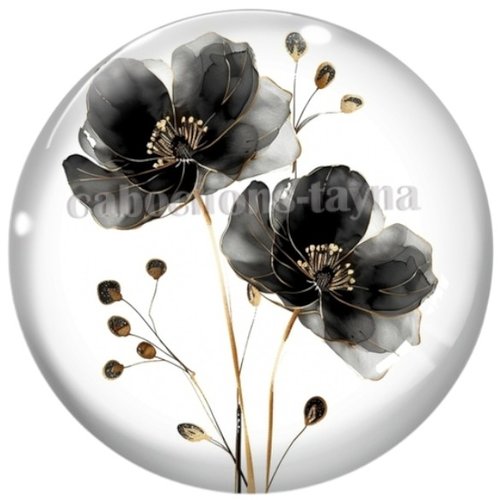 Cabochon fleur noire en résine ou en verre différente taille