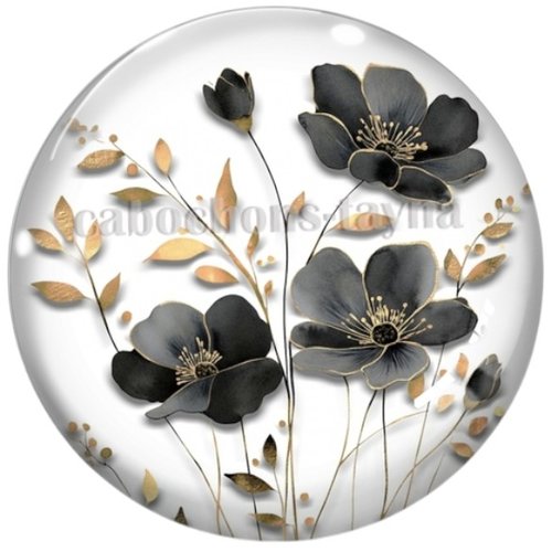 Cabochon fleur noire en résine ou en verre différente taille