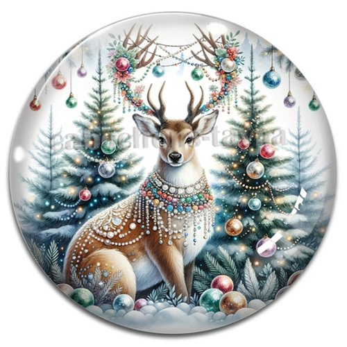 Cabochon cerf de noël, cabochon résine ou verre rond différente taille
