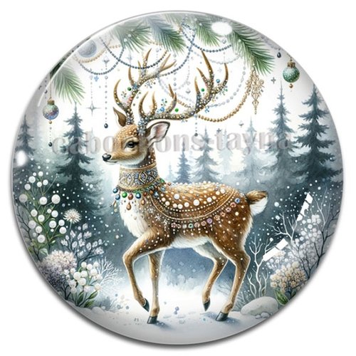 Cabochon cerf de noël, cabochon résine ou verre rond différente taille