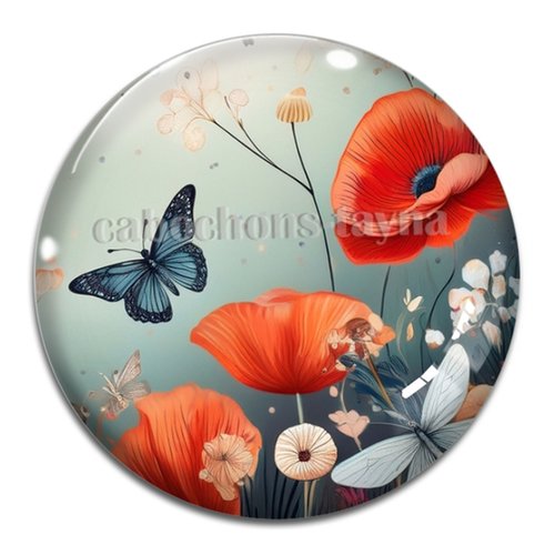 Cabochon coquelicot – résine ou verre – différentes tailles disponibles