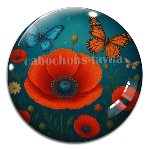 Cabochon coquelicot – résine ou verre – différentes tailles disponibles