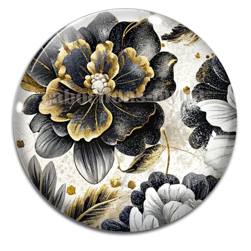 Cabochon fleur noir et dorer, cabochon résine ou verre rond différente taille