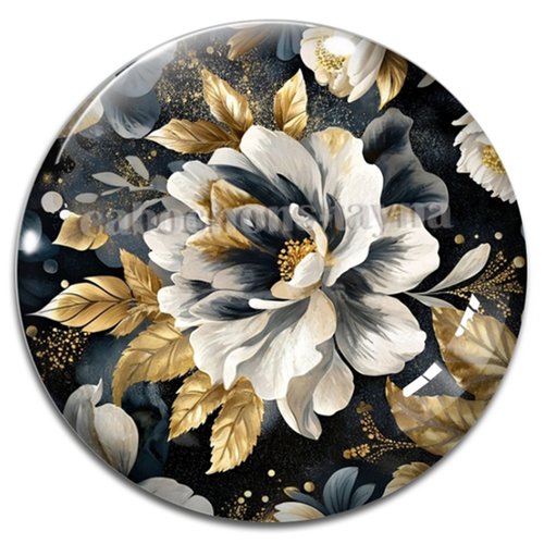 Cabochon fleur noir et dorer, cabochon résine ou verre rond différente taille