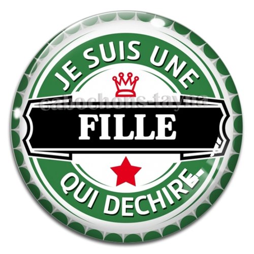 Cabochon je suis une fille qui déchire, cabochon résine, verre rond différente taille