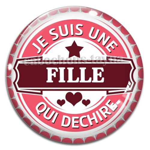 Cabochon je suis une fille qui déchire, cabochon résine, verre rond différente taille