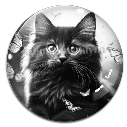 Cabochon chat noir, cabochon résine, verre rond différente taille