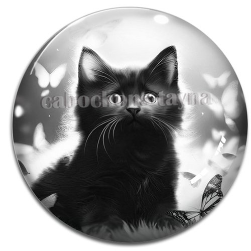 Cabochon chat noir, cabochon résine, verre rond différente taille