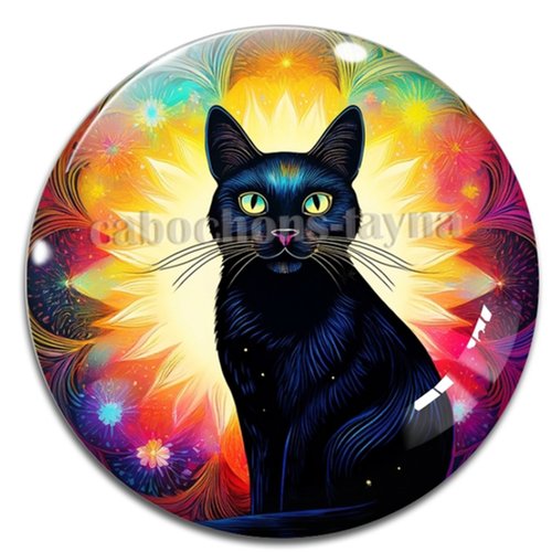 Cabochon chat noir, cabochon résine, verre rond différente taille