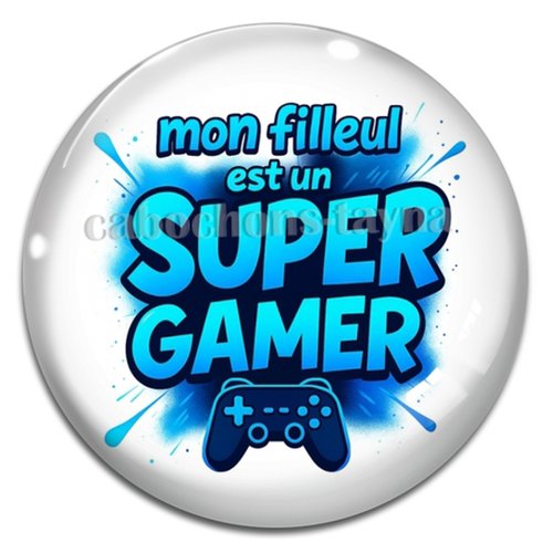 Cabochon mon filleul est un super gamer, résine ou verre différente taille