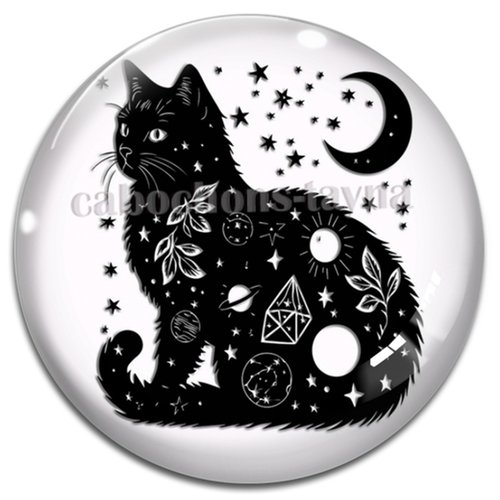 Cabochon chat noir, cabochon résine, verre rond différente taille