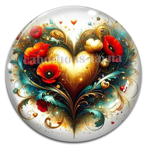 Cabochon coeur, cabochon résine, verre rond différente taille