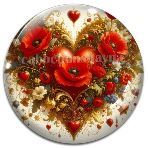 Cabochon coeur, cabochon résine, verre rond différente taille