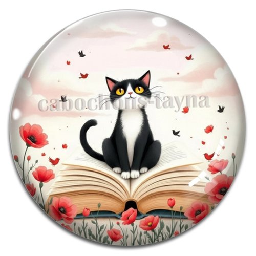 Cabochon chat, cabochon résine, verre rond différente taille