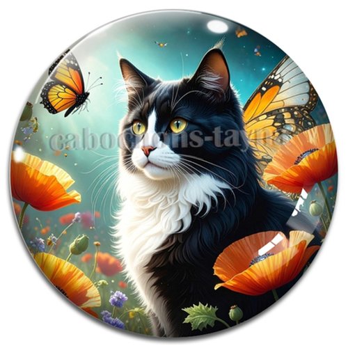 Cabochon chat, cabochon résine, verre rond différente taille