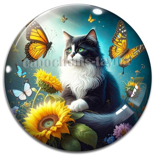 Cabochon chat, cabochon résine, verre rond différente taille