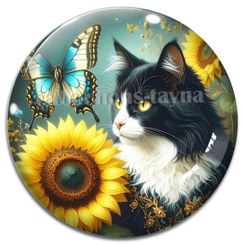 Cabochon chat, cabochon résine, verre rond différente taille