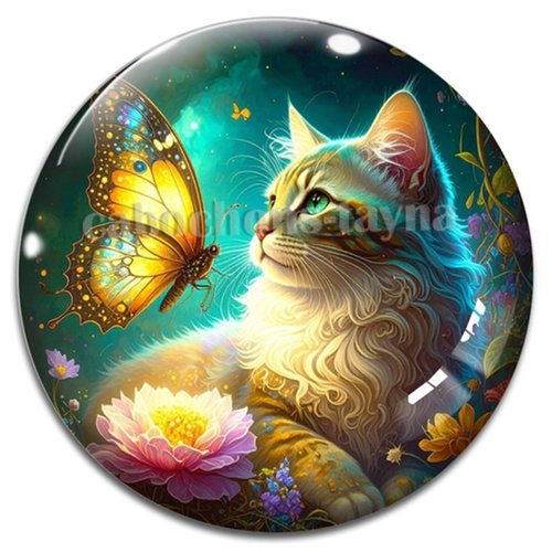 Cabochon chat, cabochon résine, verre rond différente taille