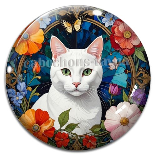 Cabochon chat, cabochon résine, verre rond différente taille