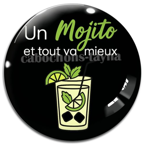Cabochon mojito, cabochon résine ou verre rond différente taille