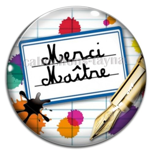 Cabochon merci maître, cabochon résine - ou verre rond différente taille